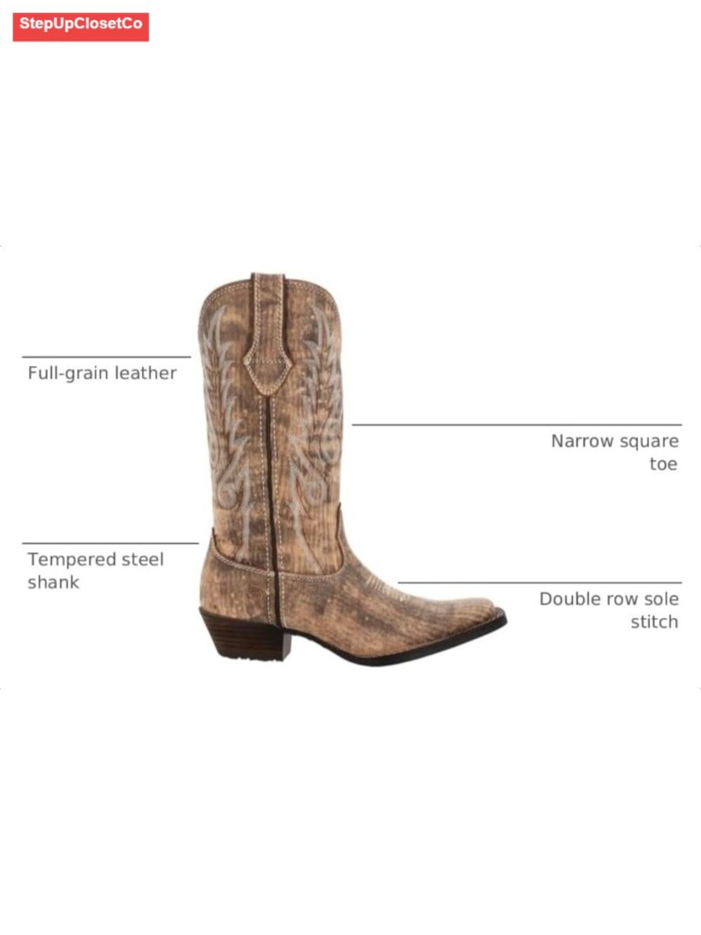 Mid-calf Western boot with full-grain leather, embroidered and fringe details - Picture 2 of 6